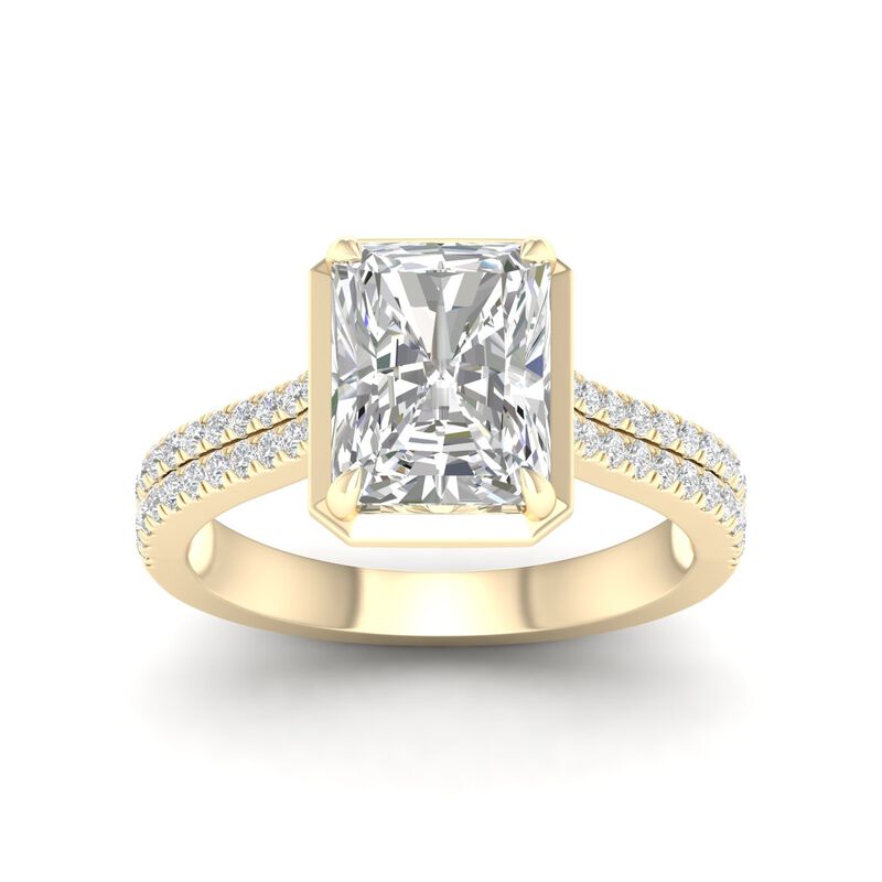 Radiant-Cut Lab Grown 3 1/3ctw. Diamond Half Bezel Double Row Engagement Ring in 14k Yellow Gold image number null